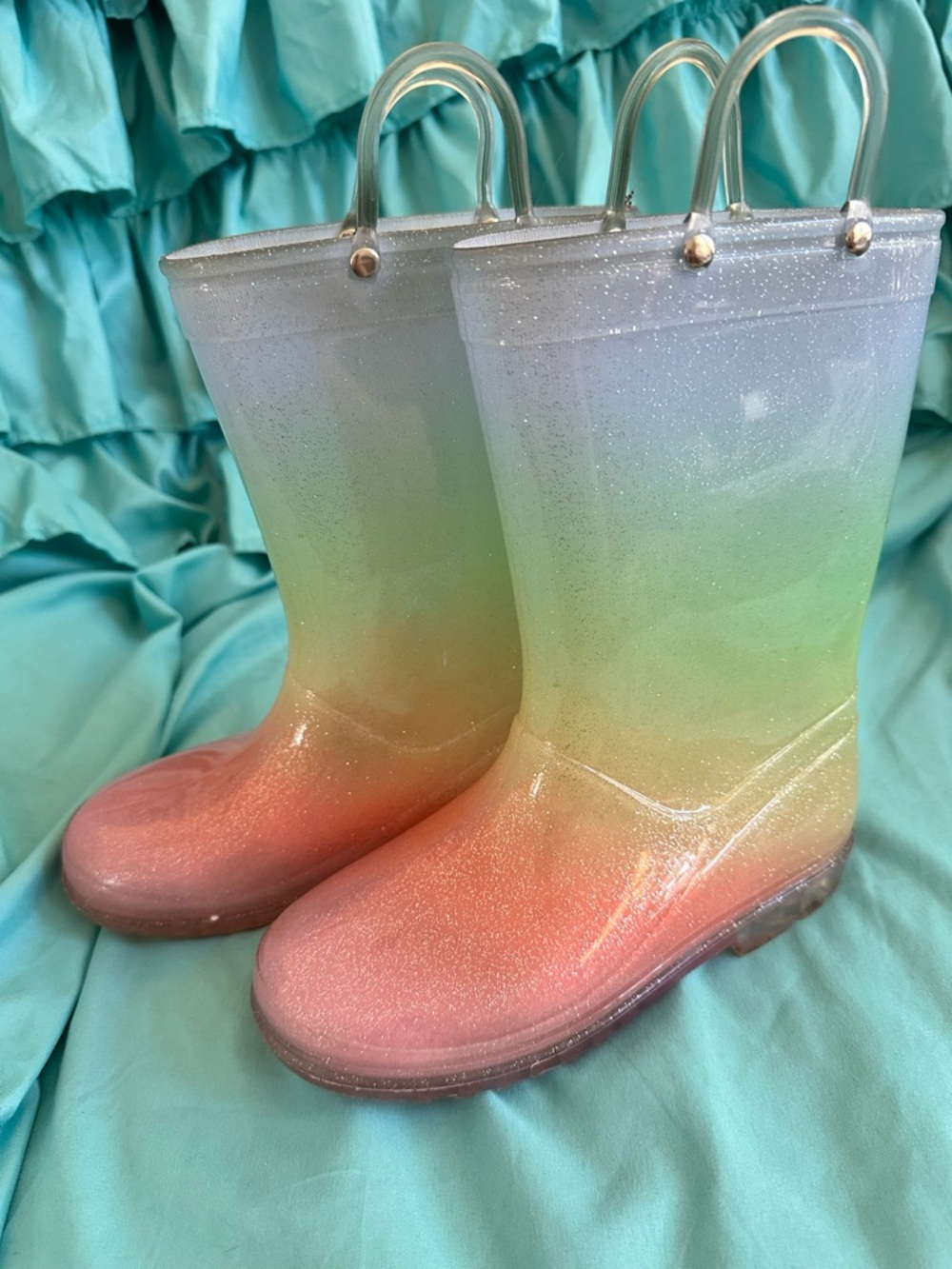 Kids Glitter Ombre Rain Boots - Pink to Green